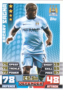 Bacary Sagna Manchester City 2014/15 Topps Match Attax #34